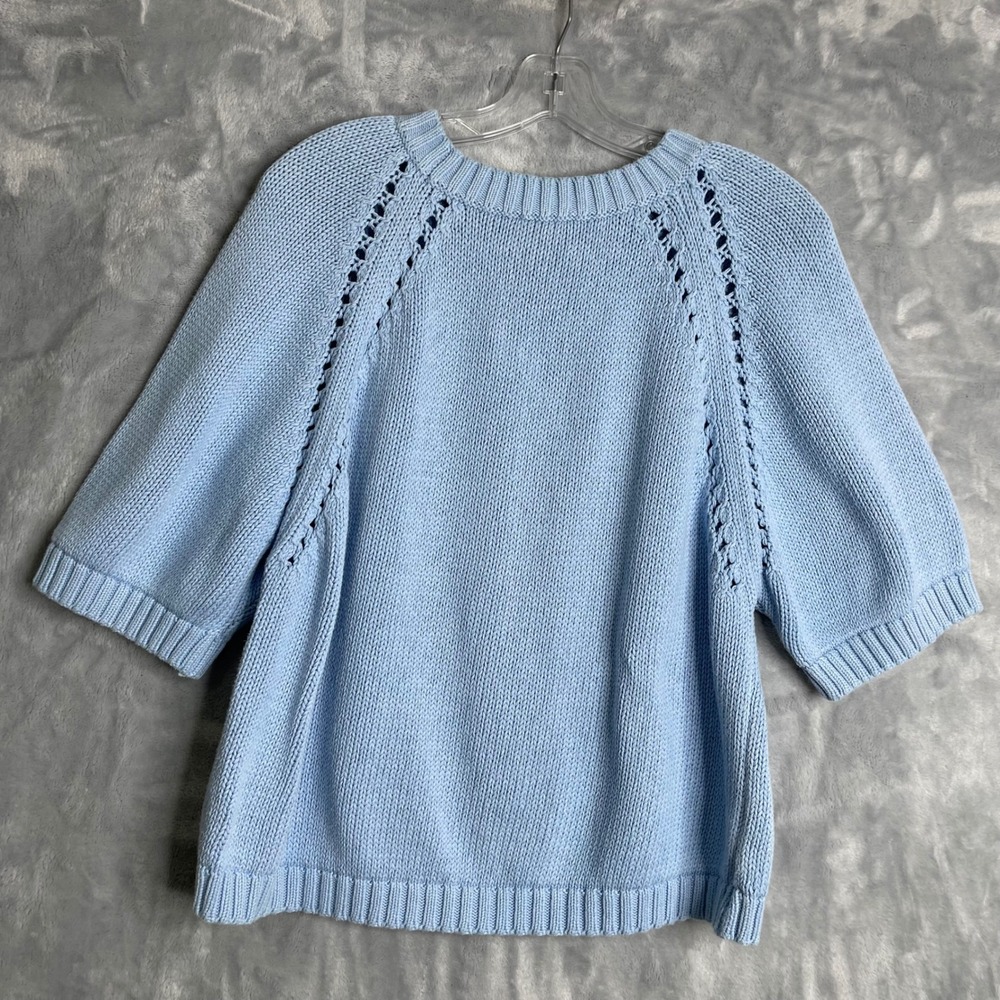 Sisley Relaxed‎ Elegance Sweater Womens S Baby Blue Short Sleeve Knit Cotton - Picture 3 of 9
